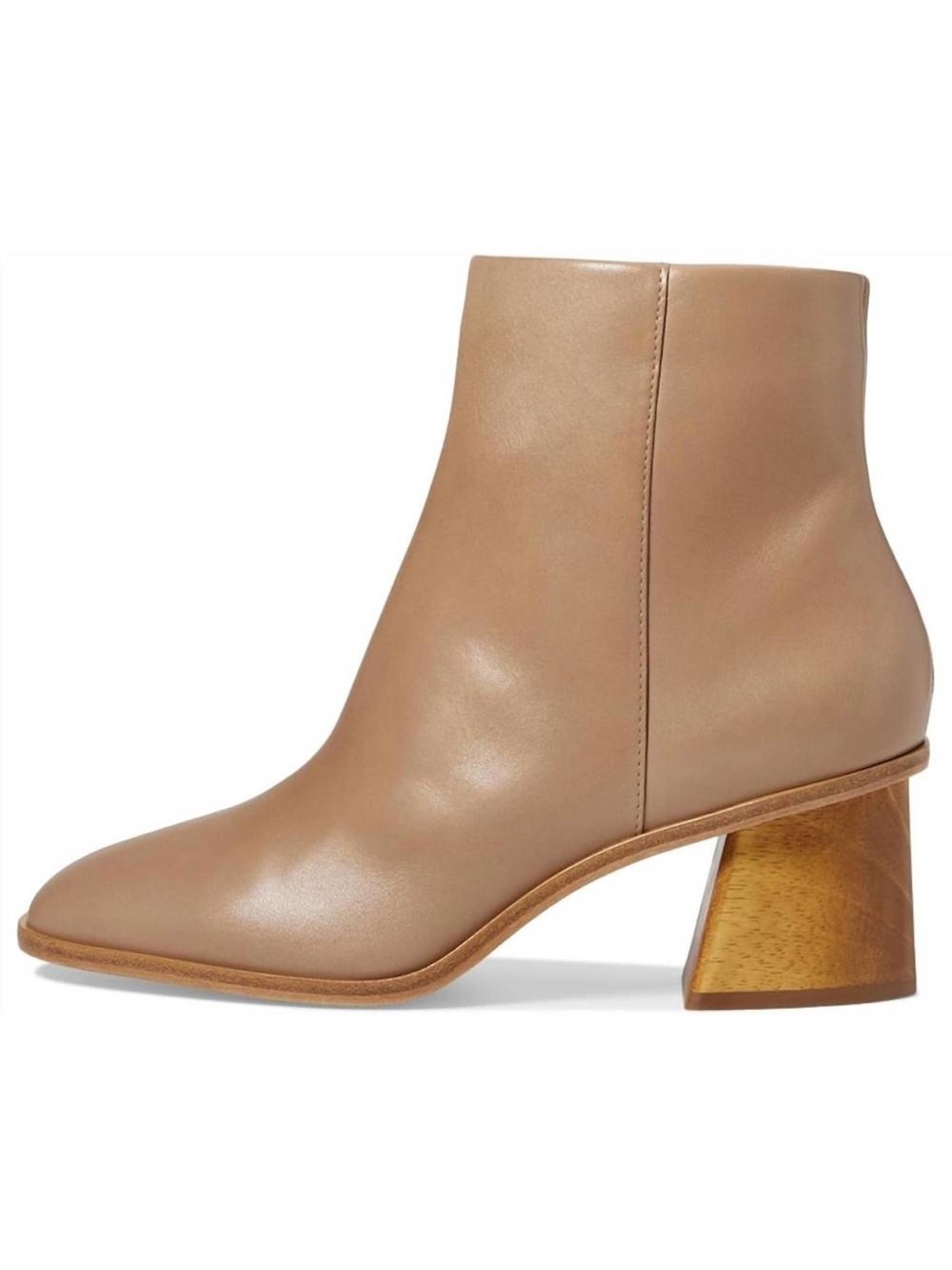 Bernardo Nantucket Leather Booties Sand Size 6.5 Wood Block-Heel Square Toe Tan